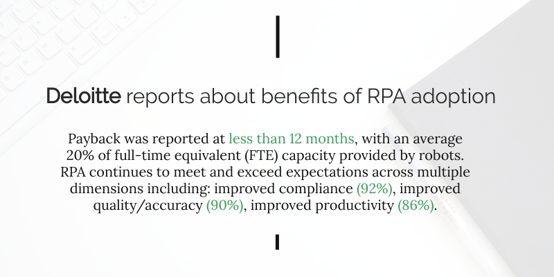 Deloitte reports about benefits of RPA adoption