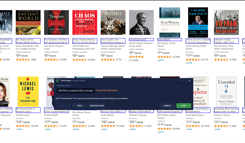 Amazon historical books search results page.
